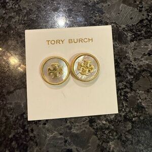 Tory Burch Gold and Cream Earrings